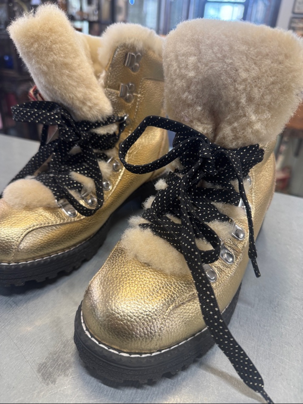 JCrew Metallic Gold Shearling-Lined Lace-Up Boots